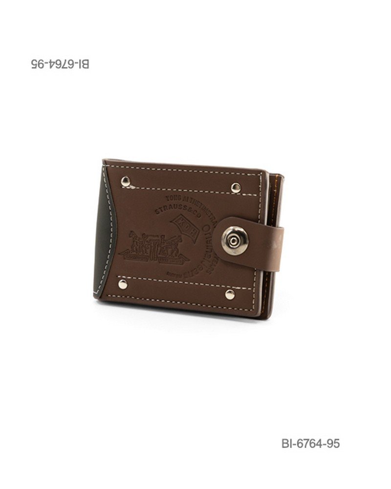 Billetera plegable de cuerina para hombre con diseño grabado, tachas y broche a presión (color marrón) BI6764