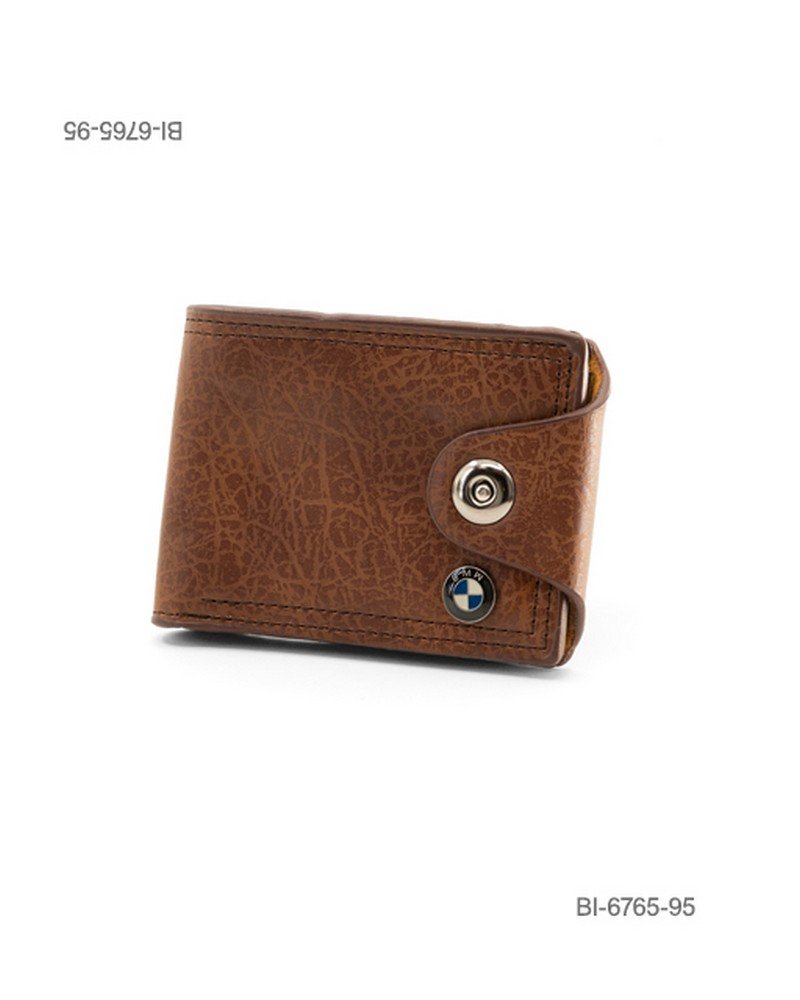 Billetera plegable de cuerina para hombre con textura, broche y detalle de marca BMW (color marrón oscuro) BI6765