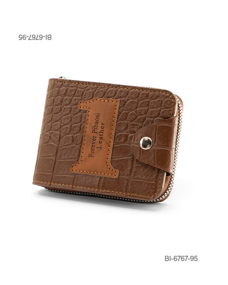 Billetera compacta de cuerina para hombre con textura símil cocodrilo y parche (color marrón) BI6767