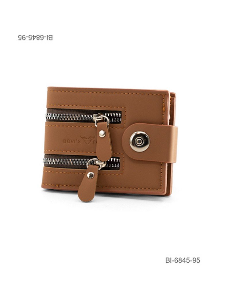 Billetera plegable de cuerina para hombre con doble cierre decorativo y broche a presión (color marrón) BI6845