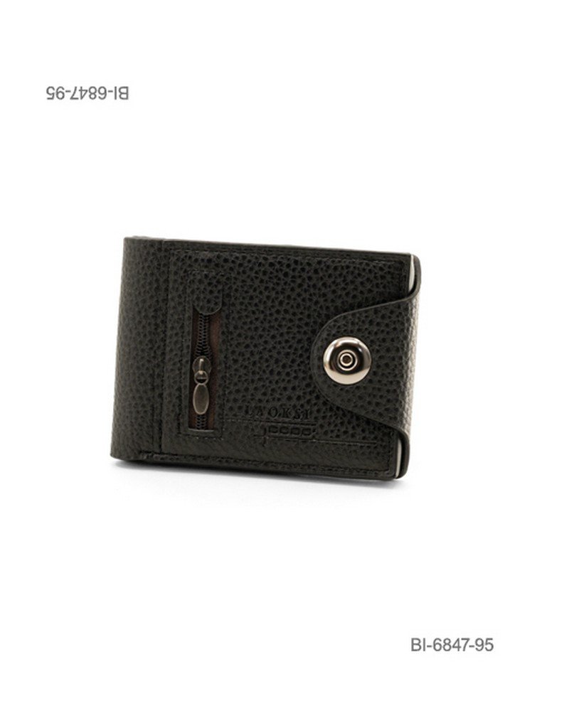 Billetera plegable de cuerina para hombre con textura, bolsillo con cierre vertical y broche a presión (color negro) BI6847