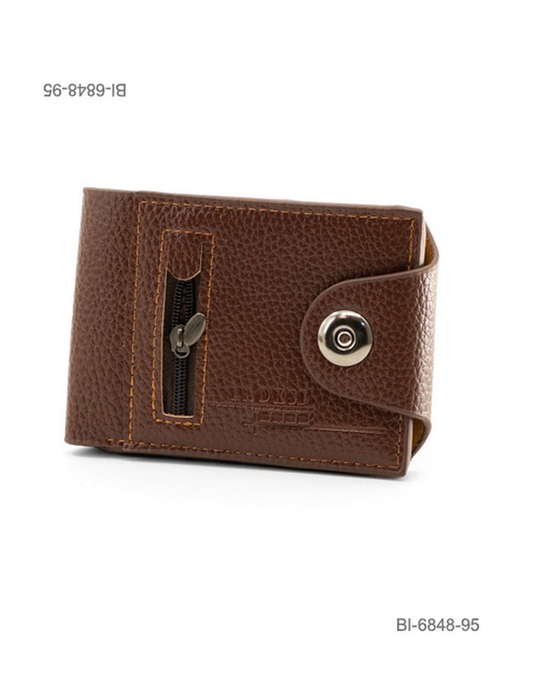 Billetera plegable de cuerina para hombre con textura, bolsillo con cierre vertical y broche a presión (color marrón) BI6848