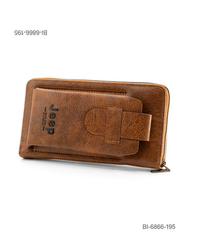 Billetera larga de cuerina para hombre con cierre perimetral y bolsillo frontal tipo cartuchera con solapa (color marrón) BI6866