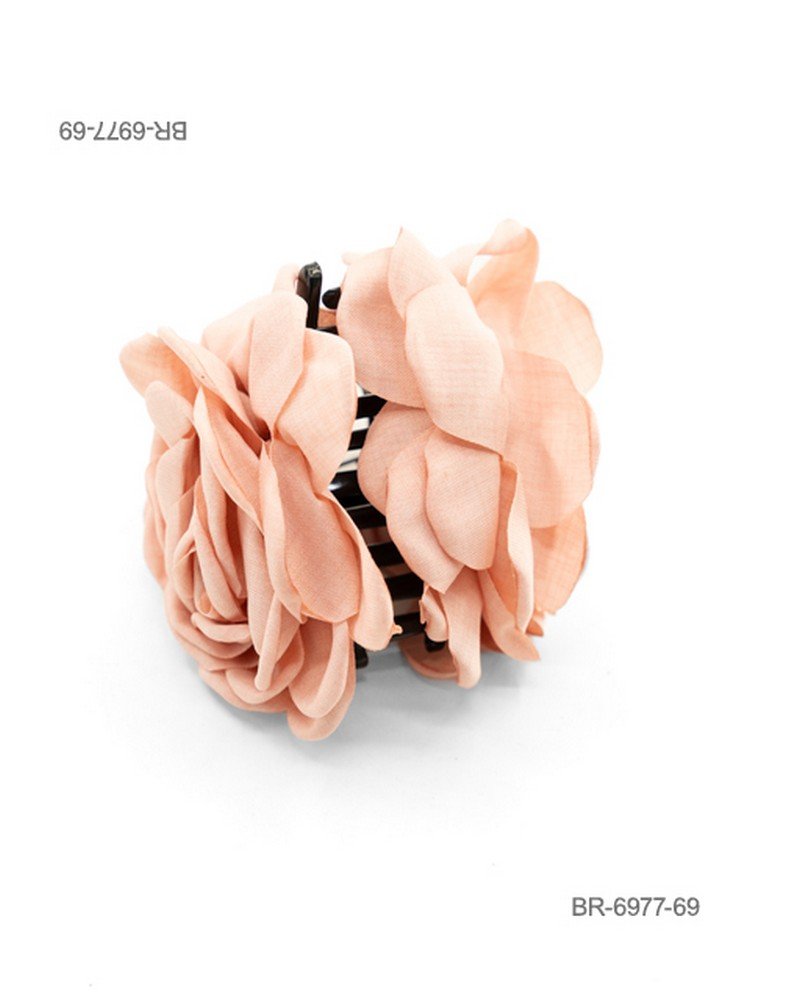 Broche para el cabello con diseño de flor de tela (organza o gasa) en color rosa viejo y estructura interna negra BR6977