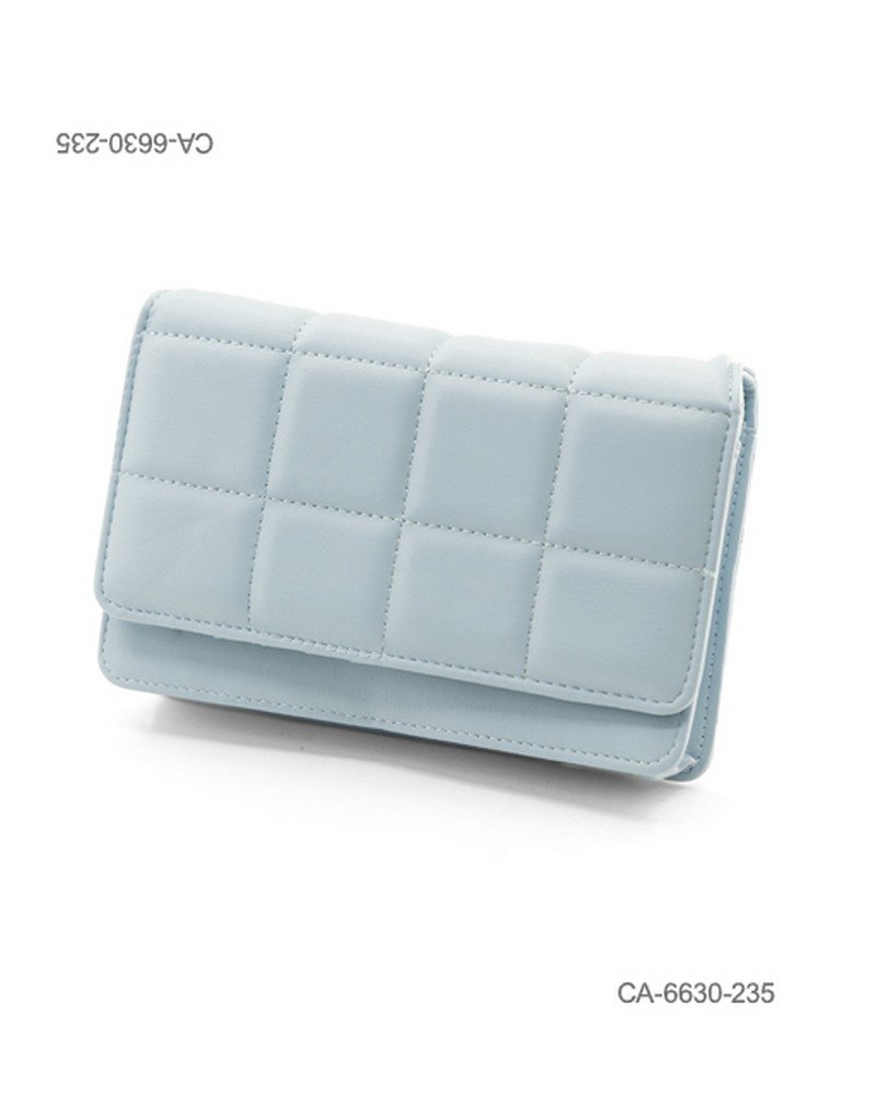 Cartera de eco-cuero acolchada para dama con solapa, diseño acolchonado en bloques cuadrados y estilo elegante CA6630