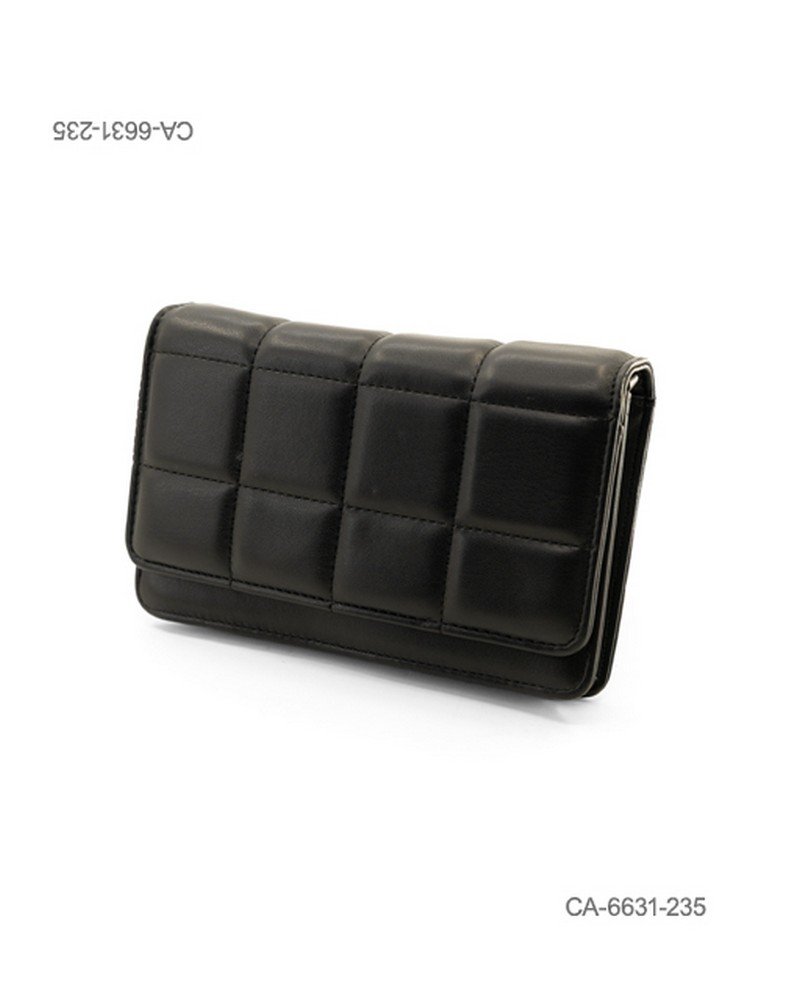 Cartera de eco-cuero acolchada para dama con solapa, diseño acolchonado en bloques cuadrados y estilo elegante CA6631