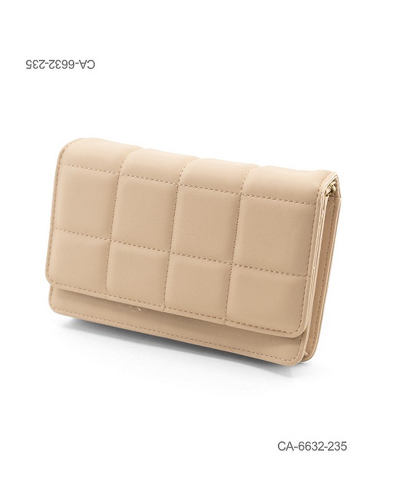 Cartera de eco-cuero acolchada para dama con solapa, diseño acolchonado en bloques cuadrados y estilo elegante CA6632