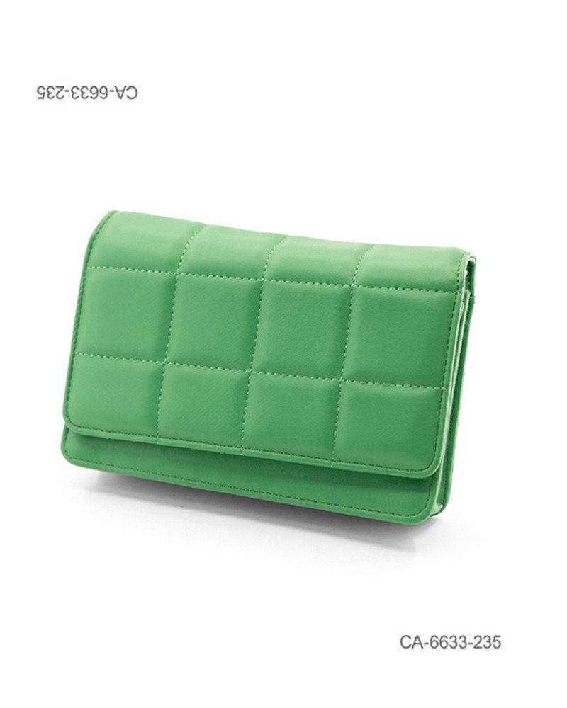 Cartera de eco-cuero acolchada para dama con solapa, diseño acolchonado en bloques cuadrados y estilo elegante CA6633