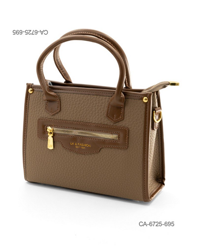 Cartera de eco-cuero texturizado para dama con asas superiores, bolsillo frontal con cierre CA6725