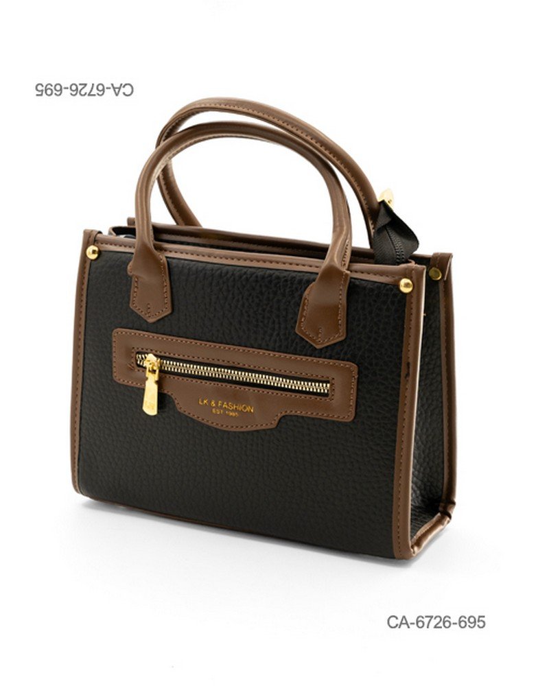 Cartera de eco-cuero texturizado para dama con asas superiores, bolsillo frontal con cierre CA6726