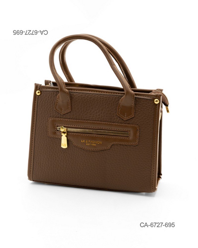 Cartera de eco-cuero texturizado para dama con asas superiores, bolsillo frontal con cierre CA6727