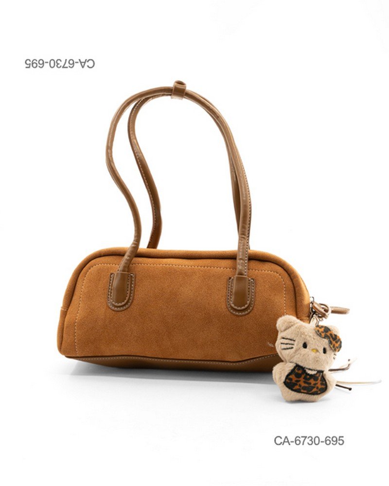 Cartera de mano alargada (tipo baguette) de eco-cuero gamuzado para dama con asas largas de hombro, cierre superior CA6730