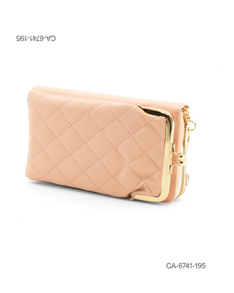Cartera o monedero acolchado de eco-cuero para dama con patrón romboidal, compartimento frontal con cierre de broche metálico CA6741