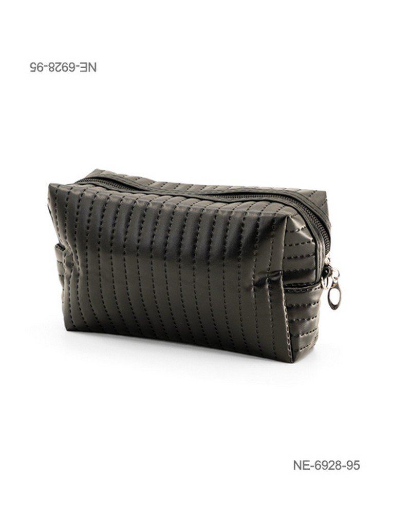 Neceser o estuche acolchado de eco-cuero para dama con costuras verticales decorativas, cierre superior y compartimento principal NE6928