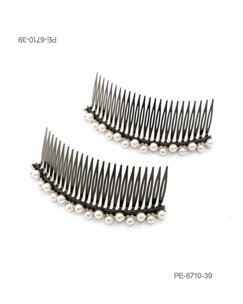 Peinetas para el cabello de diseño curvo en color gris oscuro o peltre, decoradas con perlas sintéticas en la parte superior PE6710