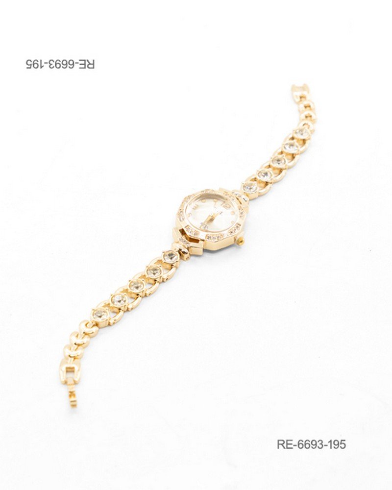 Reloj de pulsera para mujer de diseño elegante en color dorado, con caja octogonal ornamentada con pedrería brillante RE6693