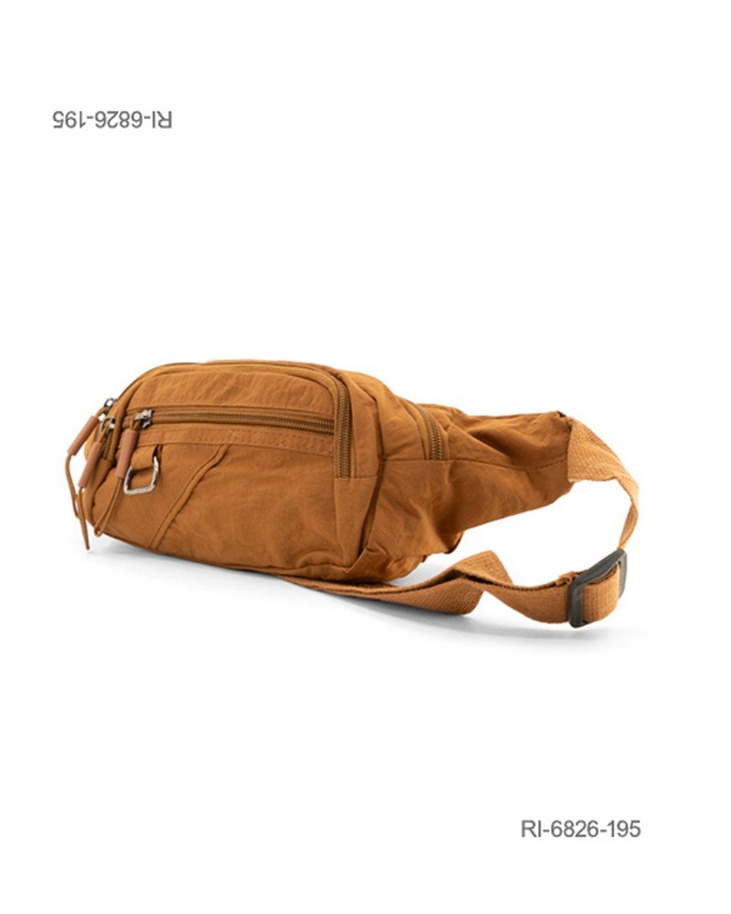 Riñonera de nylon urbana con múltiples bolsillos (color marrón claro) RI6826