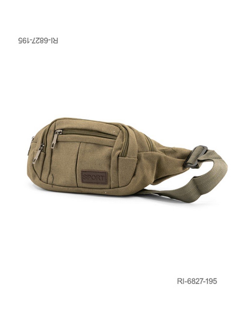 Riñonera de lona urbana deportiva con múltiples bolsillos (color marrón claro) RI6827