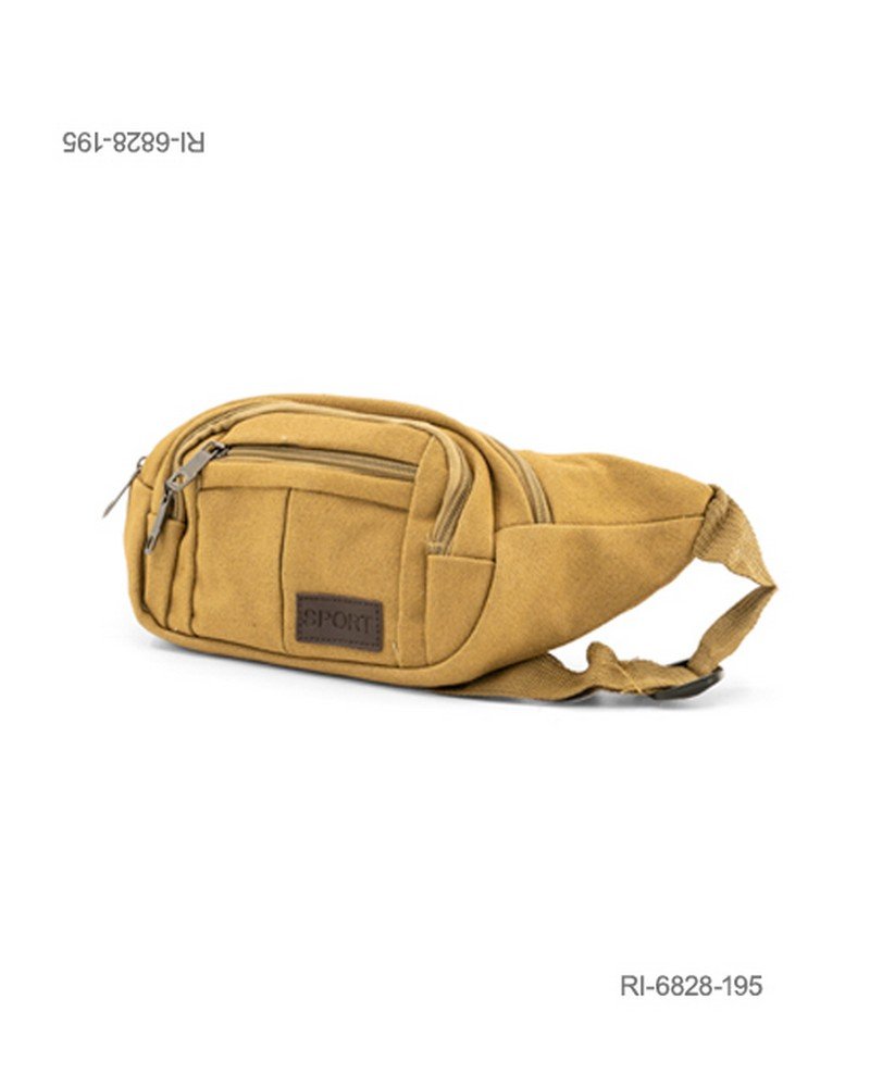 Riñonera de lona urbana deportiva con múltiples bolsillos (color mostaza) RI6828