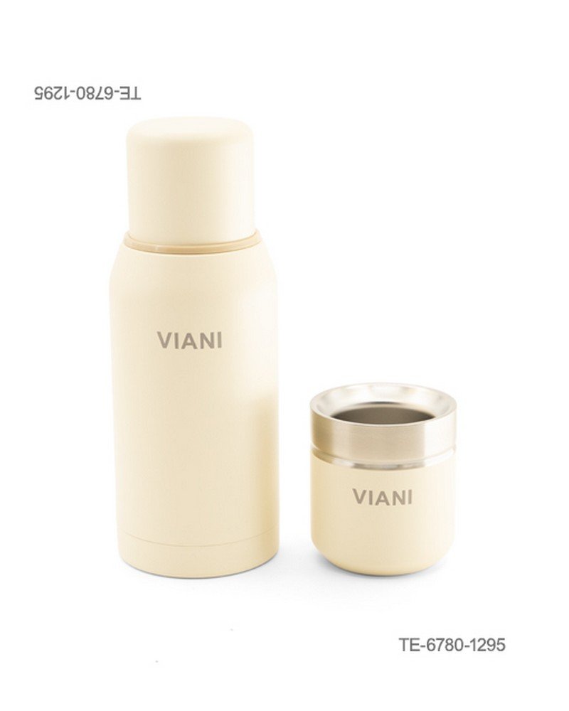 Set de termo metálico con la inscripción "VIANI" y mate a juego con borde de acero y la misma inscripción TE6780