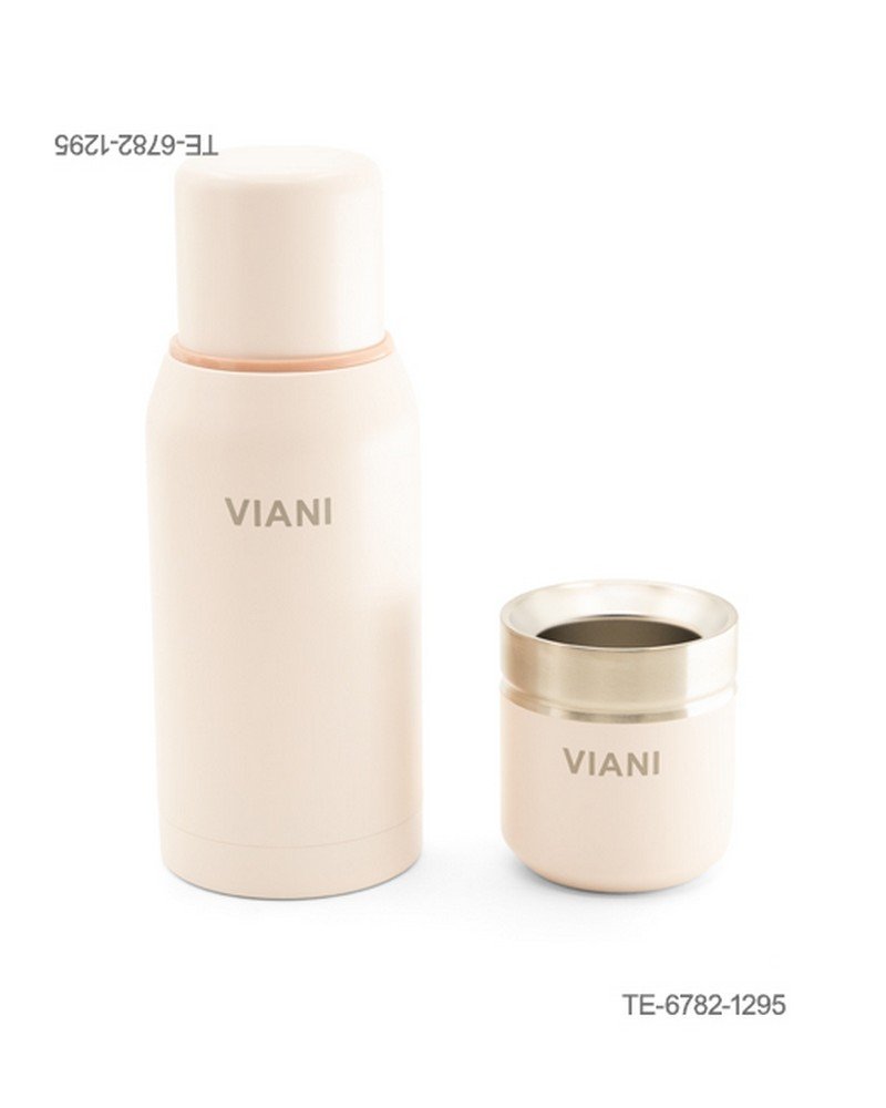 Set de termo metálico con la inscripción "VIANI" y mate a juego con borde de acero y la misma inscripción TE6782