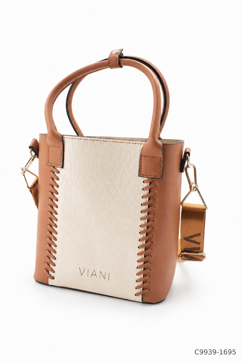 Bolso de mano o matera marca VIANI en combinación de colores marrón caramelo y marfil o beige claro C9939