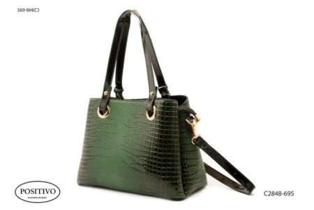 Cartera con asas largas y correa, verde C2848