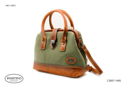 Cartera combinada simil cuero con asas broche y correa C2857