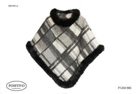 Poncho en tonos grises con piel P1204