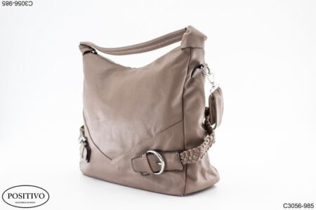 Cartera marrón con hebilla, asa y correa C3056