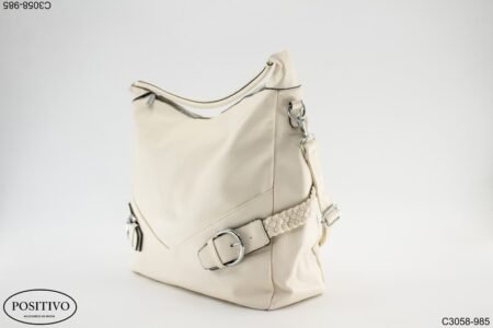 Cartera beige con hebilla, asa y correa C3058