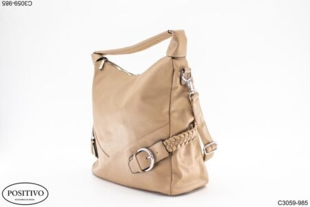 Cartera marrón claro con hebilla, asa y correa C3059