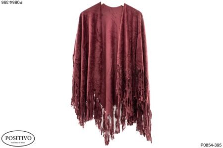 Ruana con flecos bordeaux P0854